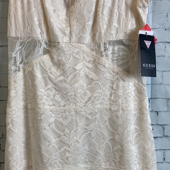 GUESS NWT Silvana Lace Sheer Detail Cutout Mini Bodycon Dress M Bridal Romantic - Picture 8 of 16